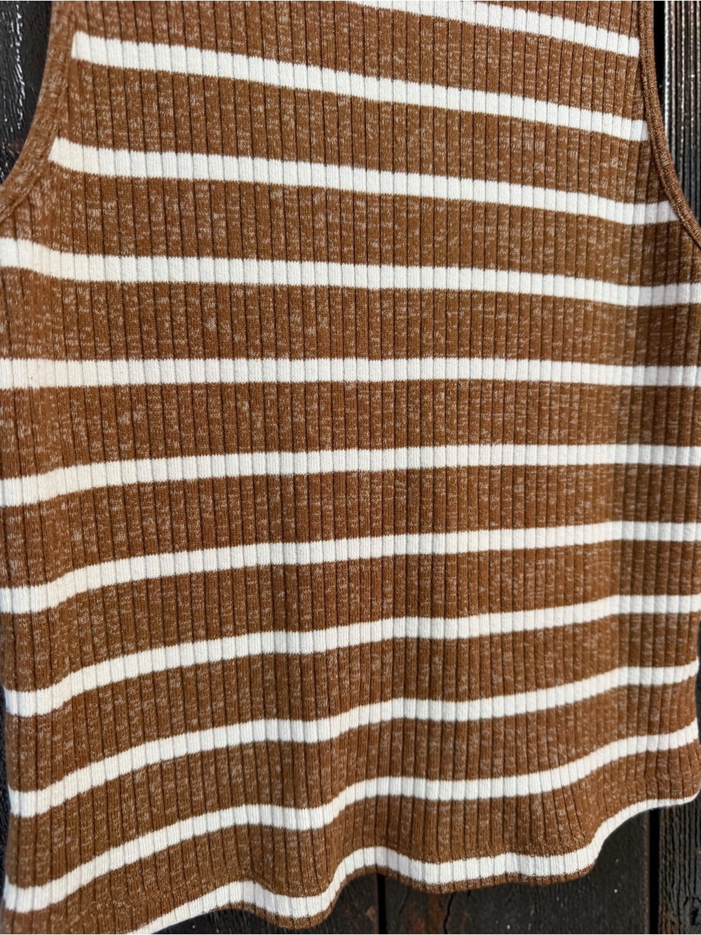 Old Navy Ribbed Knit Mock Neck Tank Small Brown Striped Sleeveless Top - Picture 5 of 6